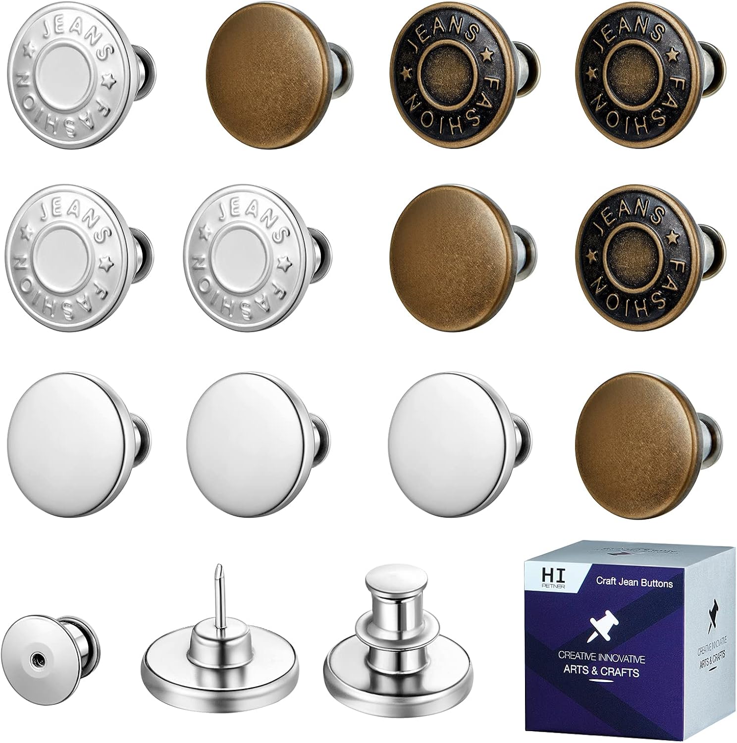 Buy 12pcs Jean Button Pins,17mm4 Styles 