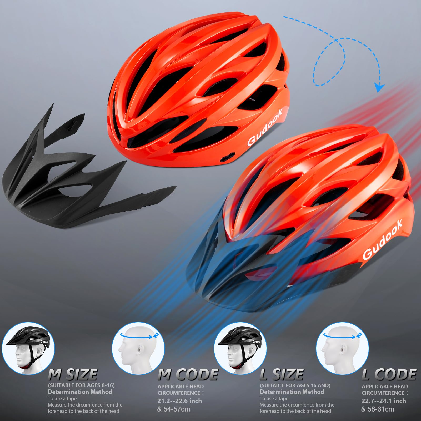 Casque de vélo pour adulte - Casques de vélo pour femme - Casque de vélo certifié léger réglable avec visière amovible pour VTT et vélo de route