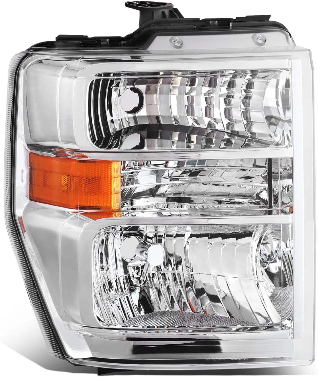 Auto Dynasty Headlight Assembly Compatible with 2008-2021 Ford E150 E250 E350 E450 Super Duty F650 F750, Driver Left Side, FO2502249, Chrome Housing Amber Corner