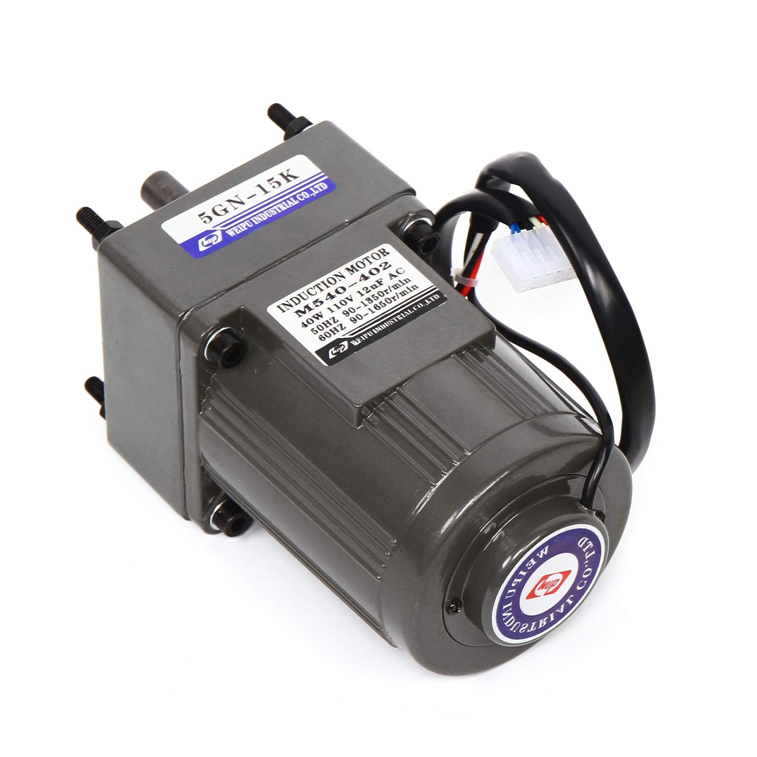 Variable Speed Motor with Controller, 110V 40W/60W Electric Single-Phase High Torque Gear Motor Governor Geared AC Motor and Variable Speed Controller,(40W 15K)