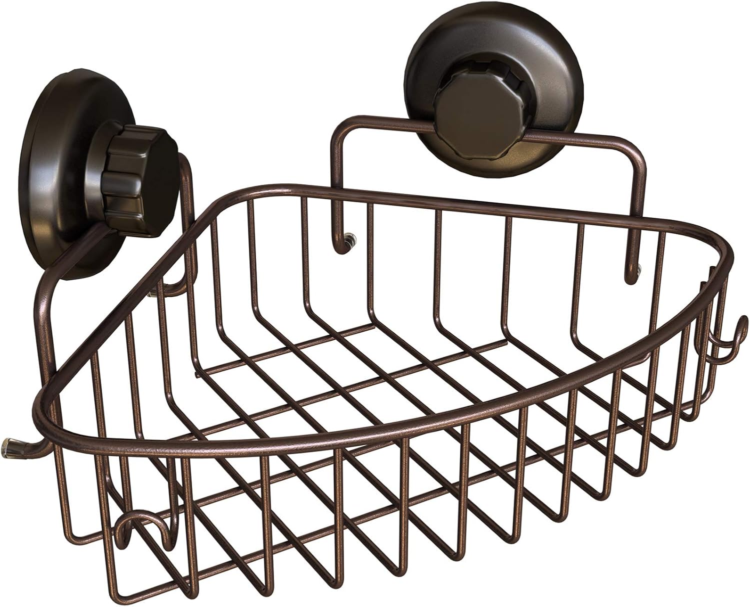 HASKO accessories Corner Shower Caddy with Suction Cup - 304 Stainless Steel Shower Shelf - Adhesive 3M Stick Discs Included - Bath Caddy with Hooks - Basket for Bathroom and Kitchen Storage (Bronze)