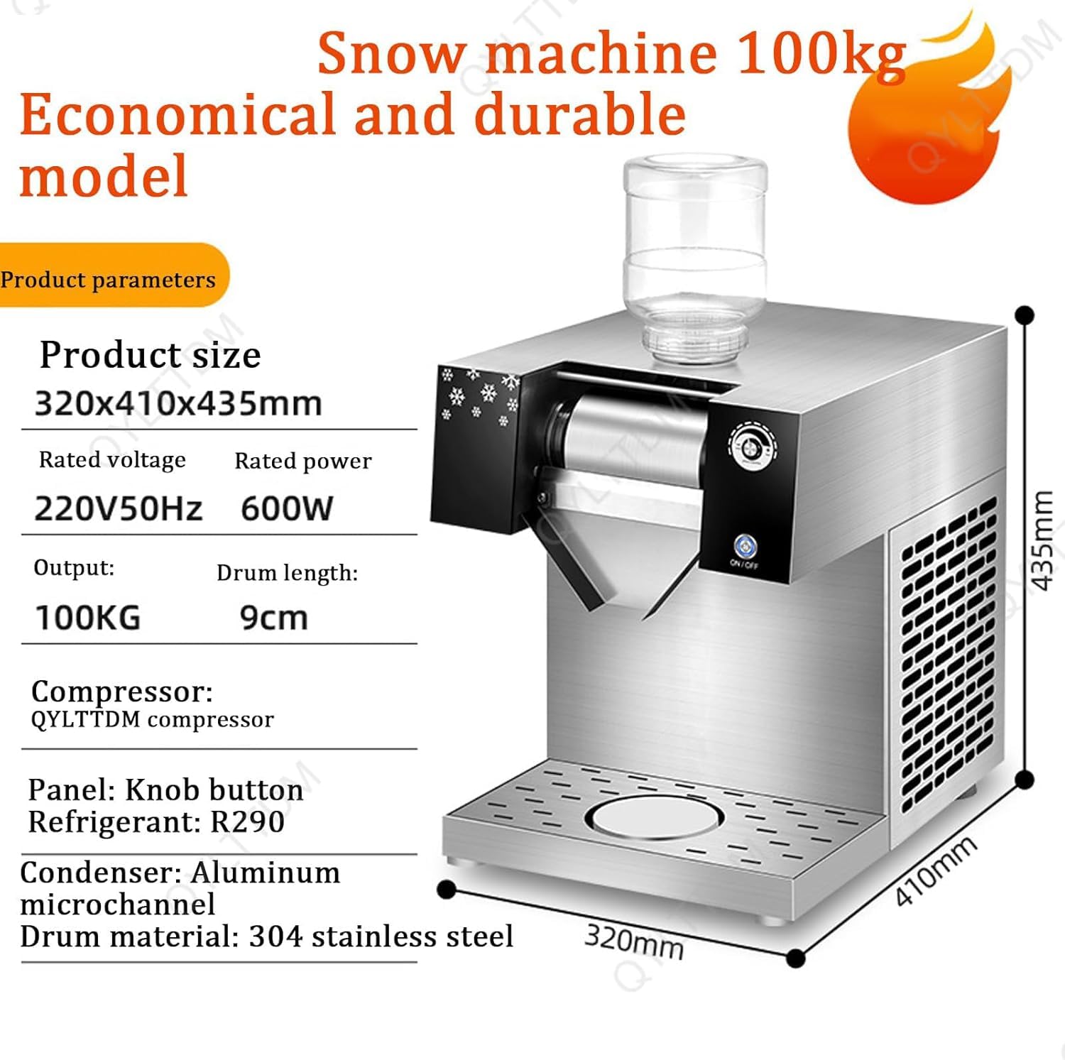 Maszyna Do Golenia Lodu Szybka Maszyna Do Lodu Zajmuje Tylko 3 Sekundy Regulowana Grubość Kruszarka Do Lodu Stale Chłodzona Golarka Bingsu, 100kg/600W