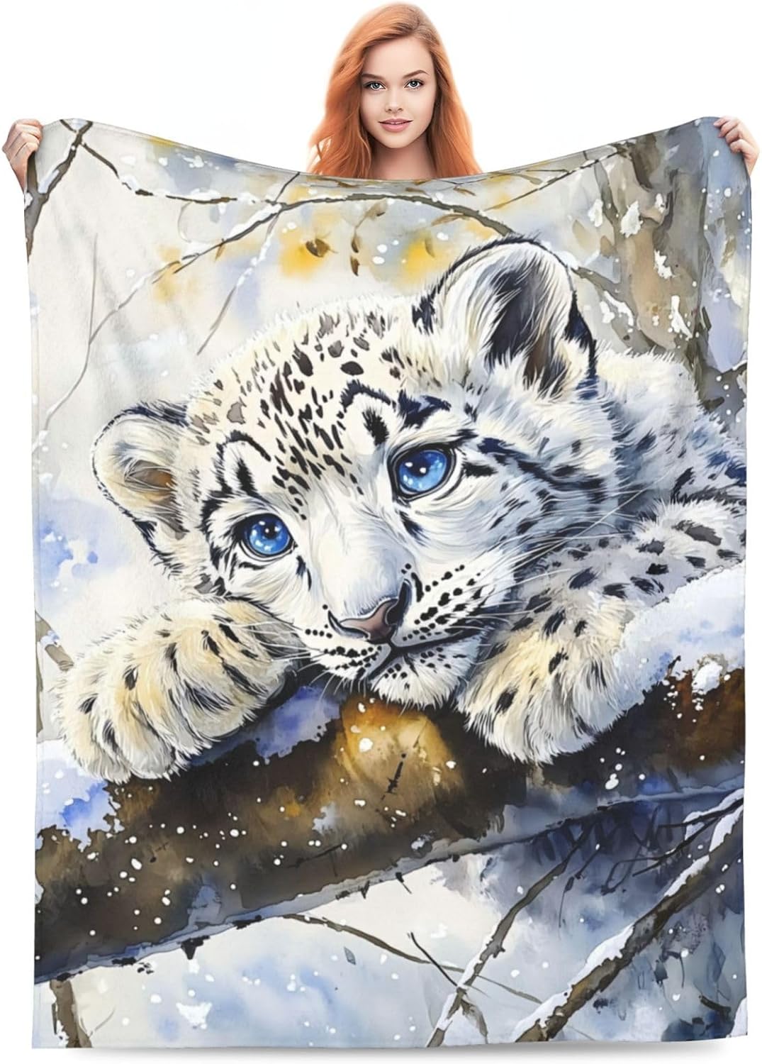 Snow Leopard Blanket Gifts for Kids Adults, Animal Throw Blanket, Warm Lightweight Cozy Plush Blankets for Couch, Bed, Travel, Home, Living Room, Camping, Decor, 50x40in