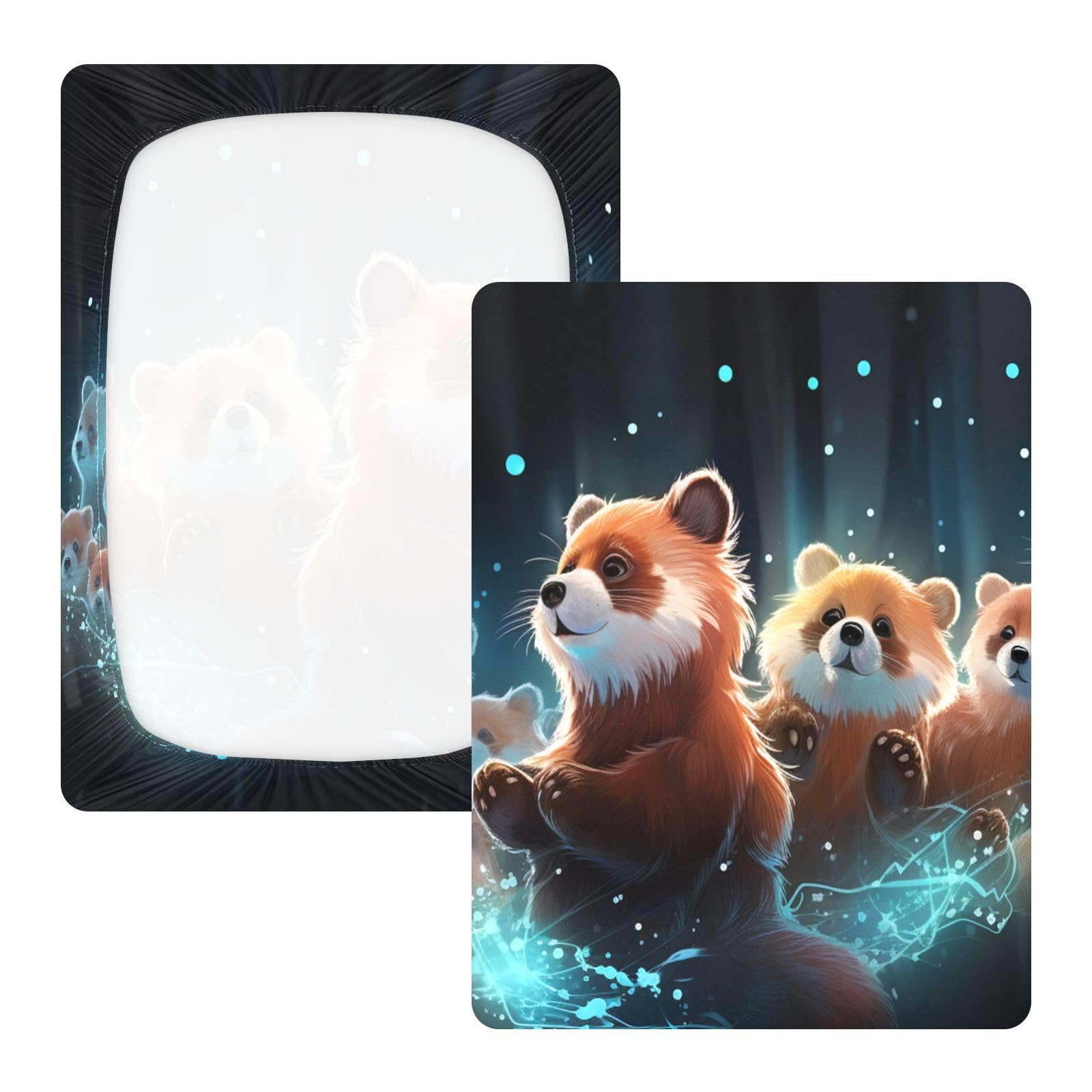 Espacio De Dibujos Animados Pandas Rojos Sábana de Cuna para Niños Pequeños,Sábanas de Algodón Suave para Bebés Aptas para Colchón Corralito