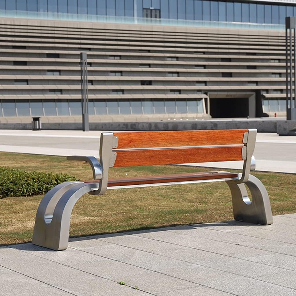 Patio Furniture Bench Outdoor Bench Garden Stainless Steel Park Chair Outdoor Scenic Area Solid Wood Backrest Seat Outdoor Garden Bench Outdoor Bench