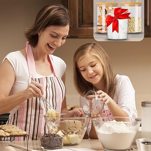 Miniatura 7 de Tarros de almacenamiento de vidrio con tapa hermética de bambú, tarro de almacenamiento de alimentos de vidrio de 27 onzas con etiquetas,