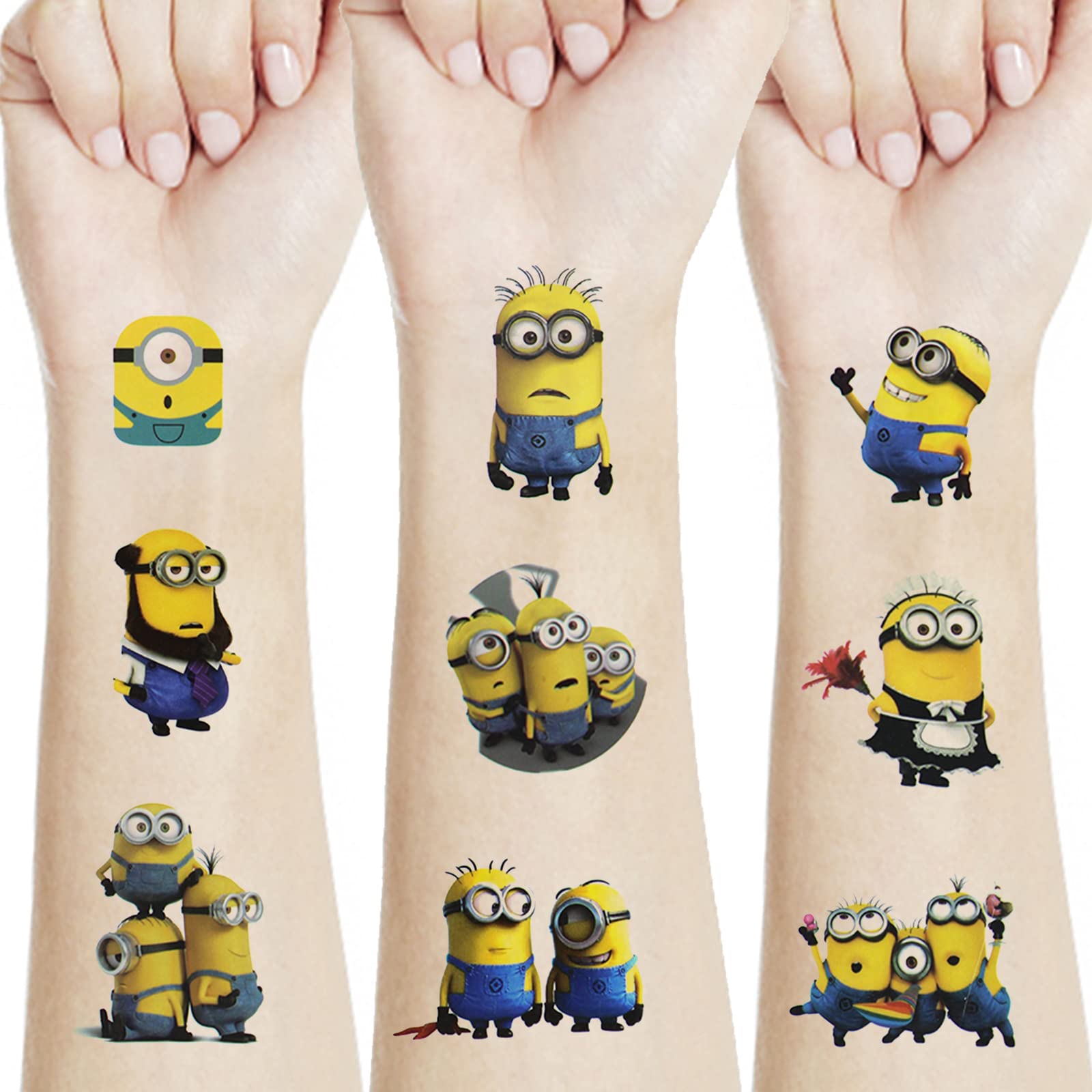 20 Sheets Temporary Tattoos Stickers as Yellow Cartoon Theme Party Favors and Birthday Supplies Decorations for Classroom School Rewards Carnival Christmas Prizes for Boys Girls