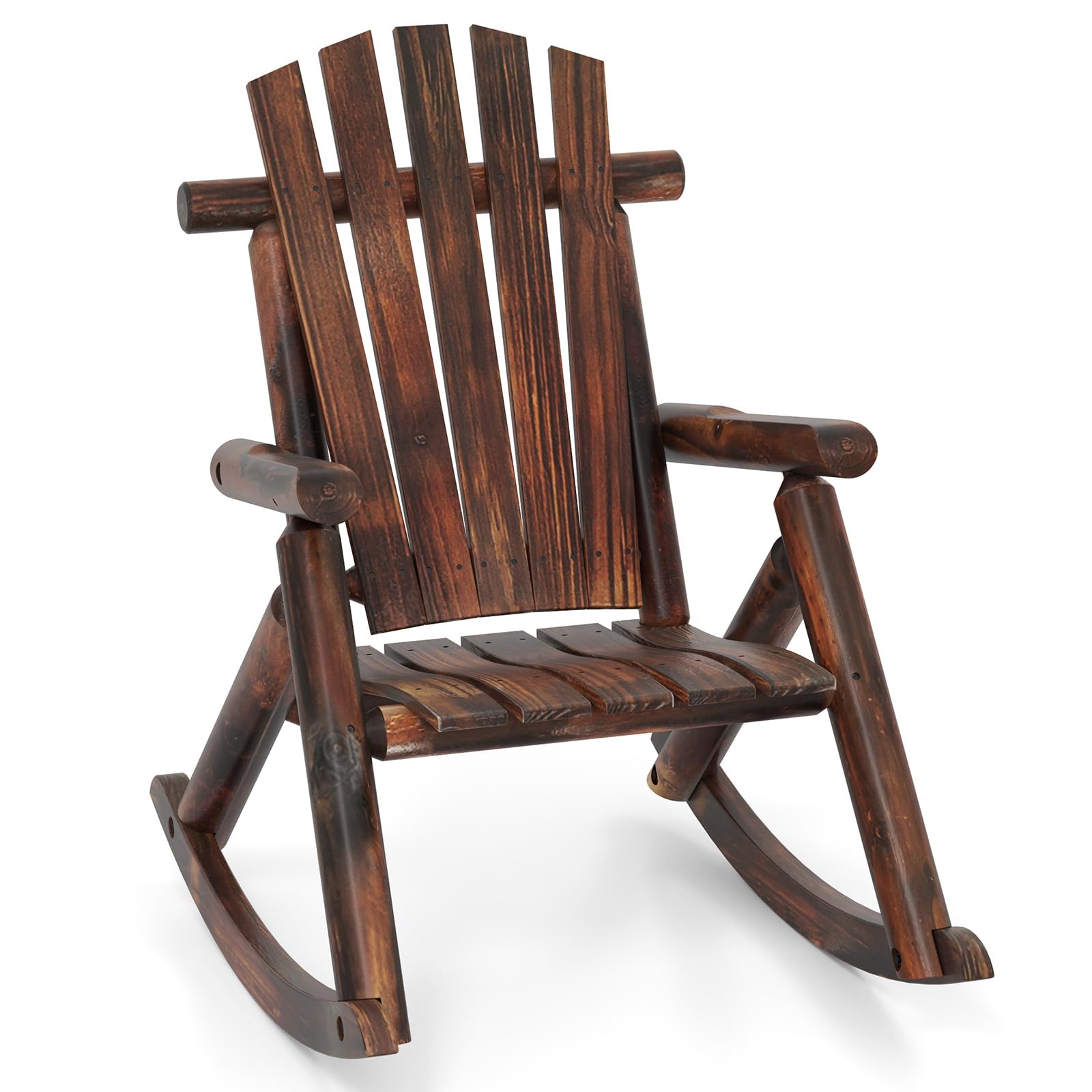 COSTWAY Silla Mecedora Adirondack para Adultos, Mecedora Madera Maciza con Respaldo Alto y Asiento de Listones, Sillon Jardin Balcón Terraza Exterior, 91 x 69 x 97 cm, Carga 150kg
