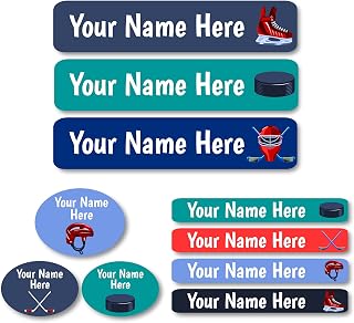 Lovable Labels Personalized Labels for Kids (85 Labels/Pack) - 3 Label Sizes Waterproof Dishwasher Safe Peel & Stick Labels for School Supplies Daycare Camp Clothing Bottles (Hockey All Star)