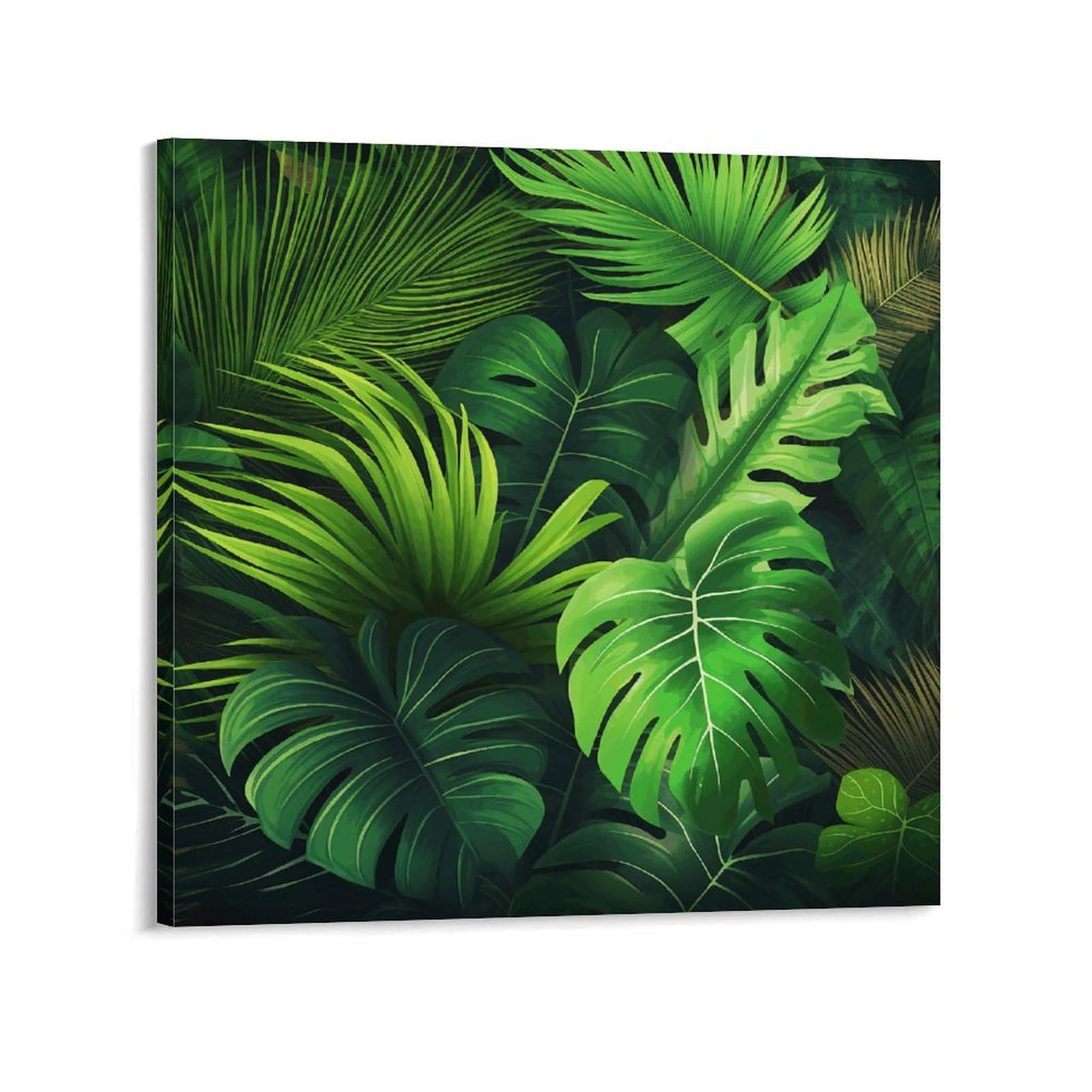 KLOPH Tropical Leaves Canvas Wall Art for Living Room 10x10inch Modern Artwork Painting for Bathroom Hanging Canvas Prints Aesthetic Wallart for Bedroom Kitchen Office Wall Decor