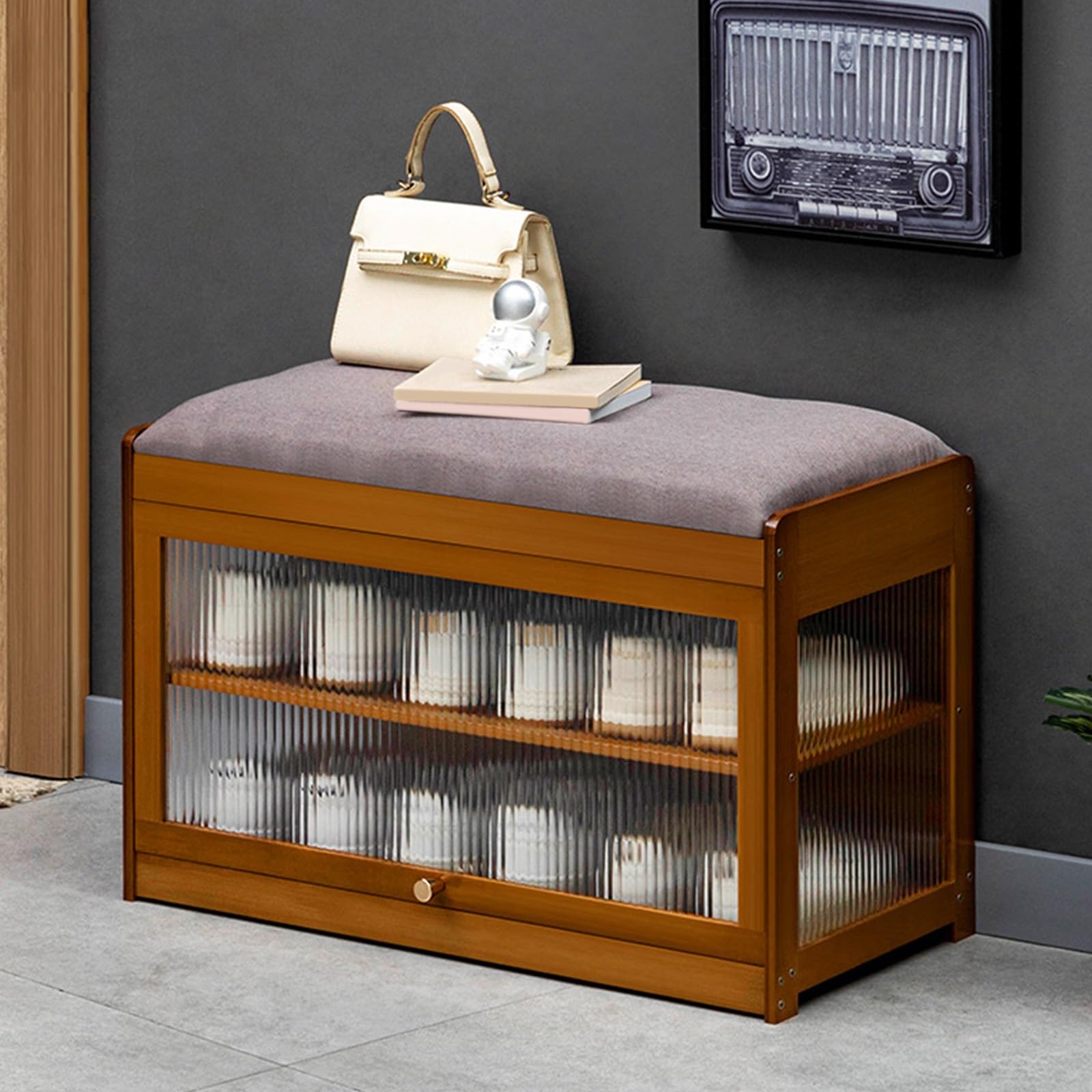 Tabouret porte-chaussures en bambou au design moderne et épuré