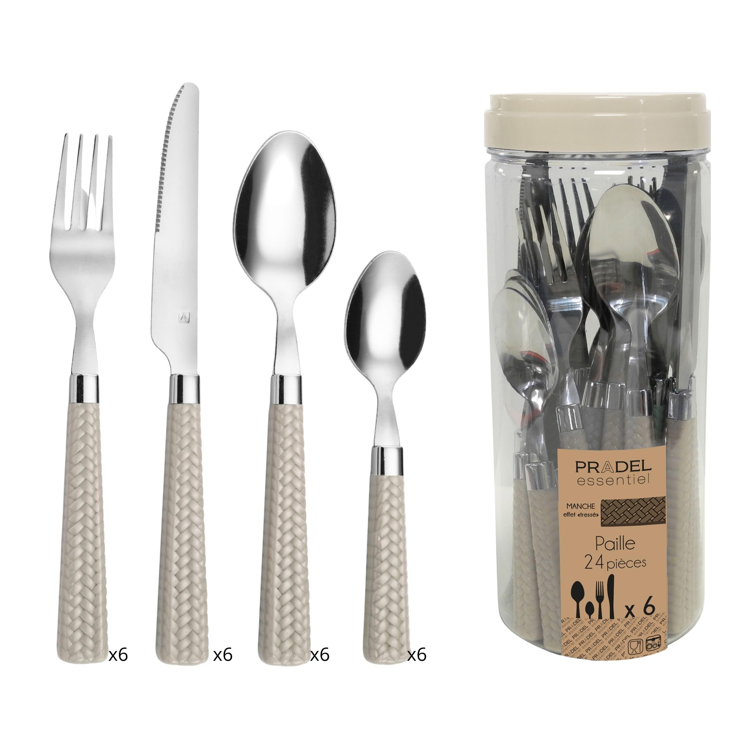 Set 24 posate Caroline - in acciaio inox manico marrone