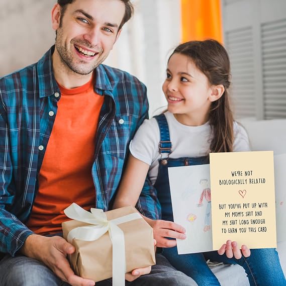 Funny Father's Card for Step Dad, Happy Fathers Day Gift from Step Daughter Son,Bonus Dad Fathers Day Card Gift