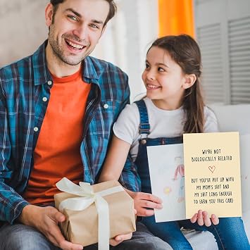 Funny Father's Card for Step Dad, Happy Fathers Day Gift from Step Daughter Son,Bonus Dad Fathers Day Card Gift