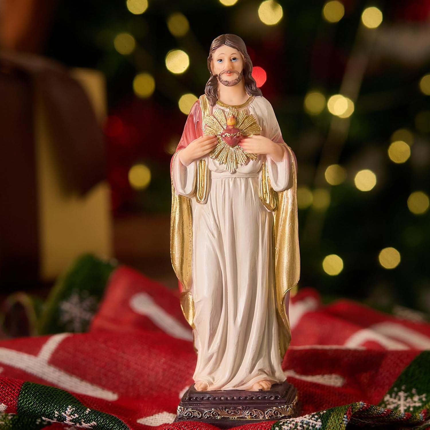 Zayton Jesus Statue Sacred Heart Jesus Christ Figure Catholic Figurine Religious Indoor Home Decor Hand Painted 8 inch - Image 4