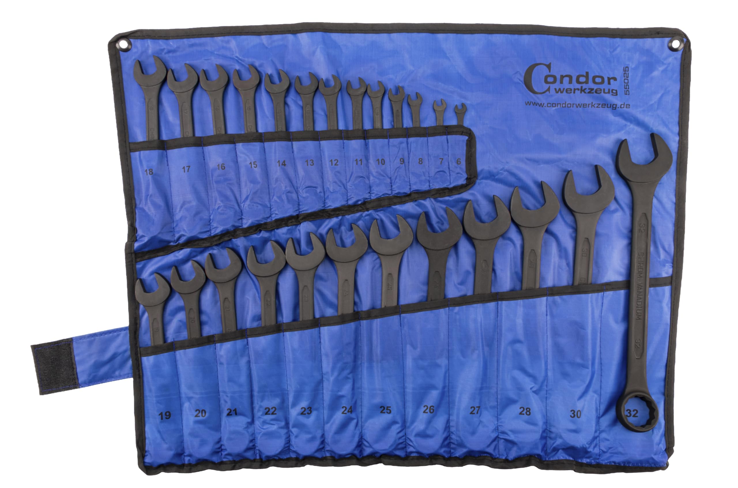 CONDOR Werkzeug 55025 | Juego de llaves combinadas | 25 piezas | 6-32 mm | acero cromo vanadio negro mate | Juego de llaves combinadas de carraca profesional para taller y bricolaje