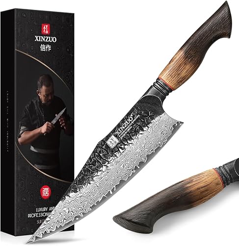 XINZUO Cuchillo de chef profesional de Damasco de 8.6 pulgadas, cuchillo de cocina de acero de Damasco de 67 capas, núcleo de acero 10Cr15CoMoV, muy