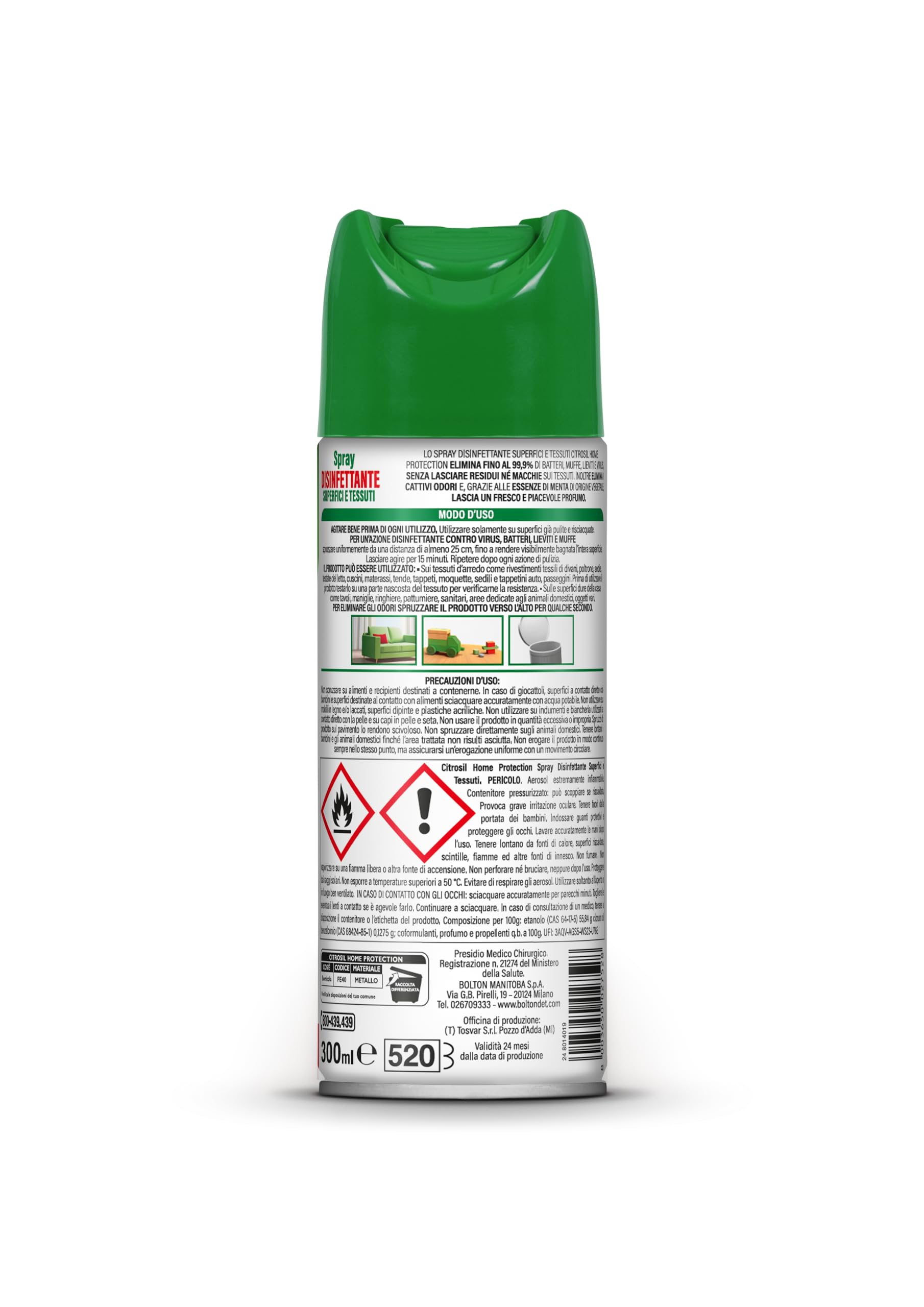 Citrosil Disinfettante Spray, Superfici e Tessuti, Elimina Fino al 99,9% di Virus e Batteri, Essenze di Menta, 300 ml x 3 Confezioni
