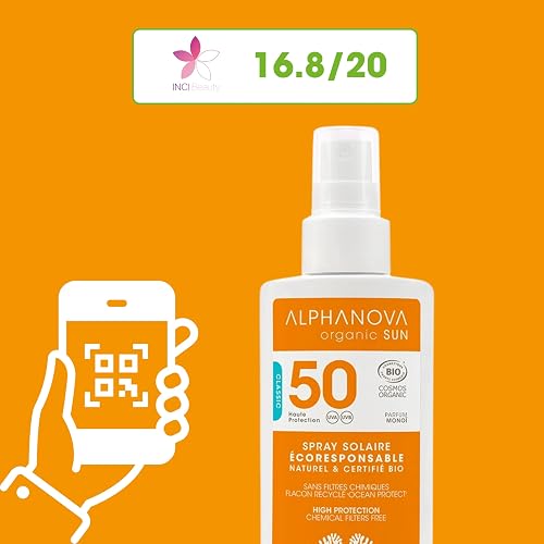 ALPHANOVA Spray solaire SPF50 - Parfum monoi - Haute protection - Naturel et BIO - waterproof - 125g - 6