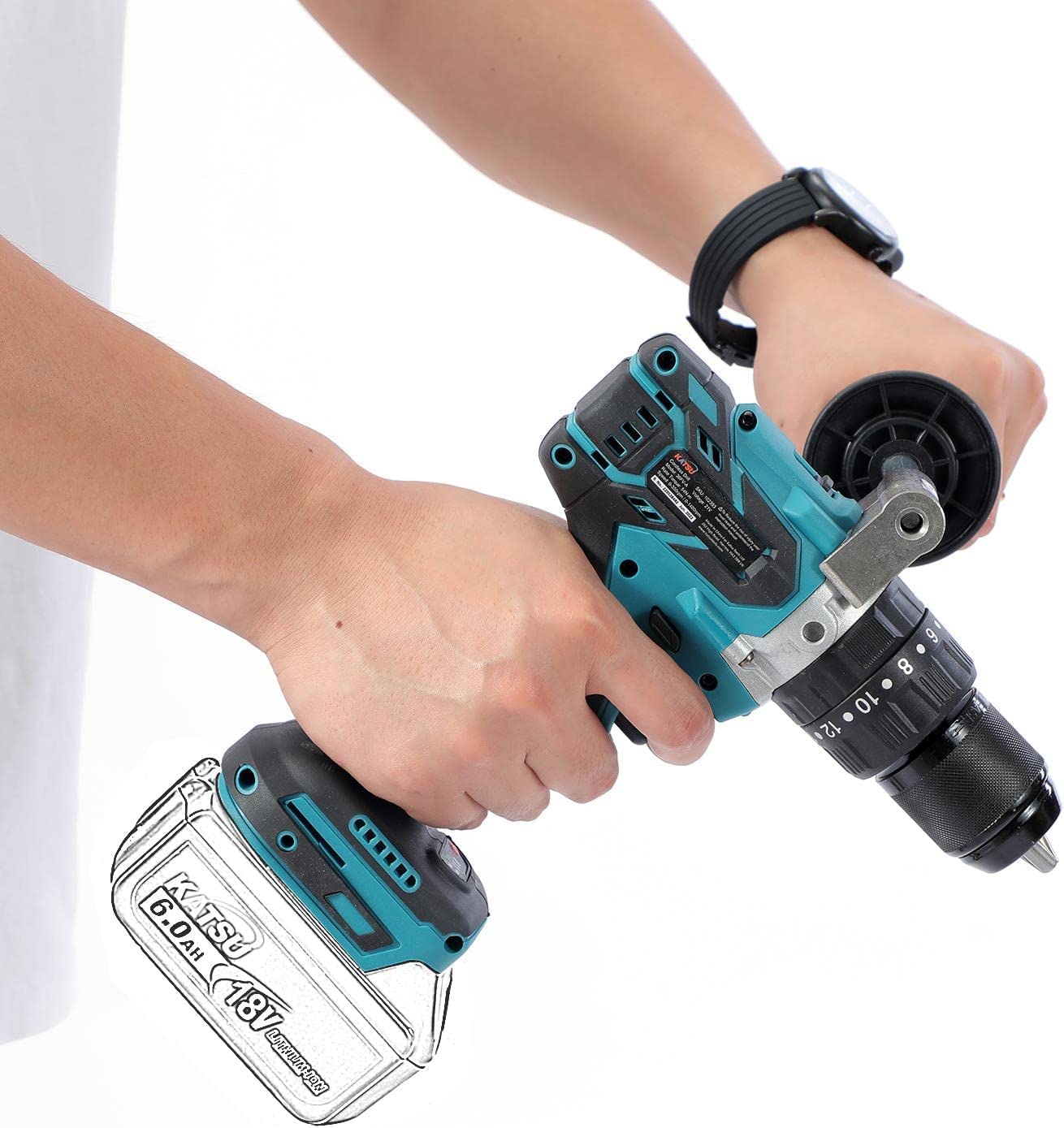 KATSU FIT-BAT 21V Taladro Percutor Inalámbrico Brushless, Motor sin Escobillas, Taladro de Impacto con 13mm Portabrocas sin Llave, 2 Velocidad y luz LED, sin Batería 102388