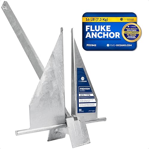 Five Oceans Fluke Boat Anchor, Heavy Duty Hot Dipped Galvanized Steel, Multiple Sizes – Ideal for Pontoon, Dinghies, Boats