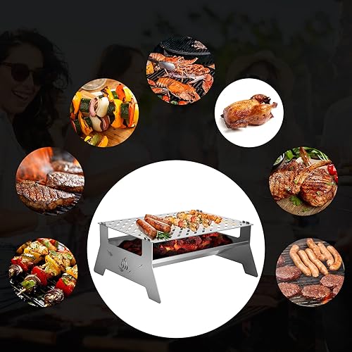 Miniatura 9 de Onlyfire Parrilla de carbón portátil, parrilla plegable de acero inoxidable resistente con bolsa de transporte y pinza para barbacoa para patio,