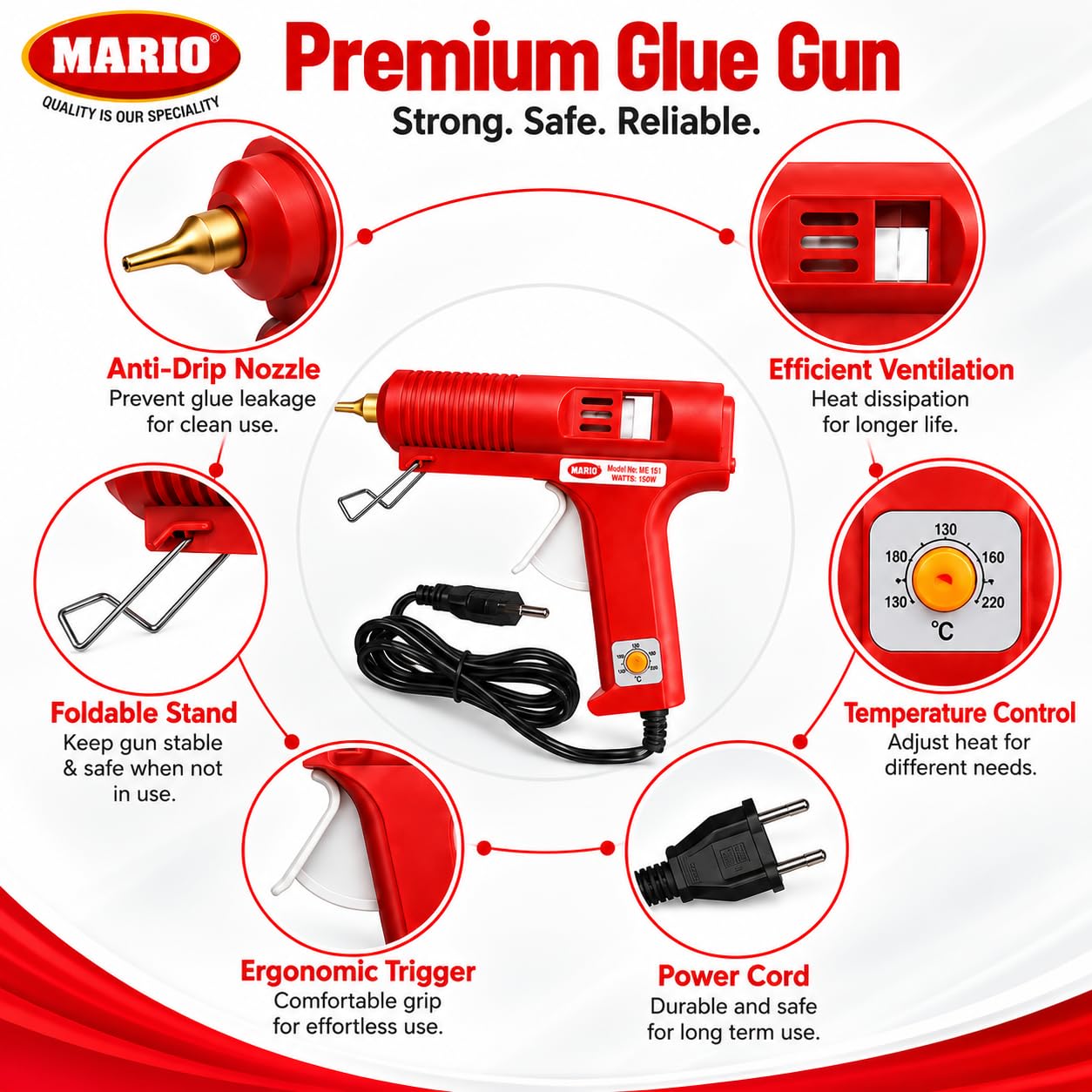 Mario Hot Melt Glue Gun - 150W, Temp Control -4