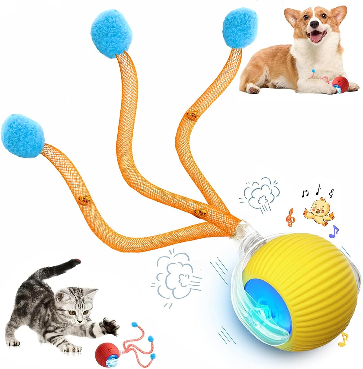 Speed 2.0 Tail Interactive Cat Toys for Indoor Cats, Moving Cat Toy | Chirping & Motion Activate Cat Toy, Smart Kitten Toys Rolling Ball Moving Ball, Electric Dog Cat Ball for Enrichment Exercise