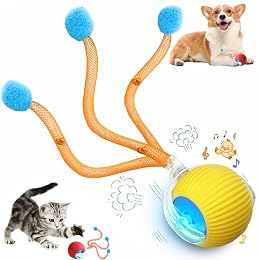 Speed 2.0 Tail Interactive Cat Toys for Indoor Cats, Chirping & Motion Activate Cat Toy, Smart Kitten Rolling Ball Moving Ball Toys, Rechargeable Dog Cat Bal l for Enrichment Exercise (New Yellow)