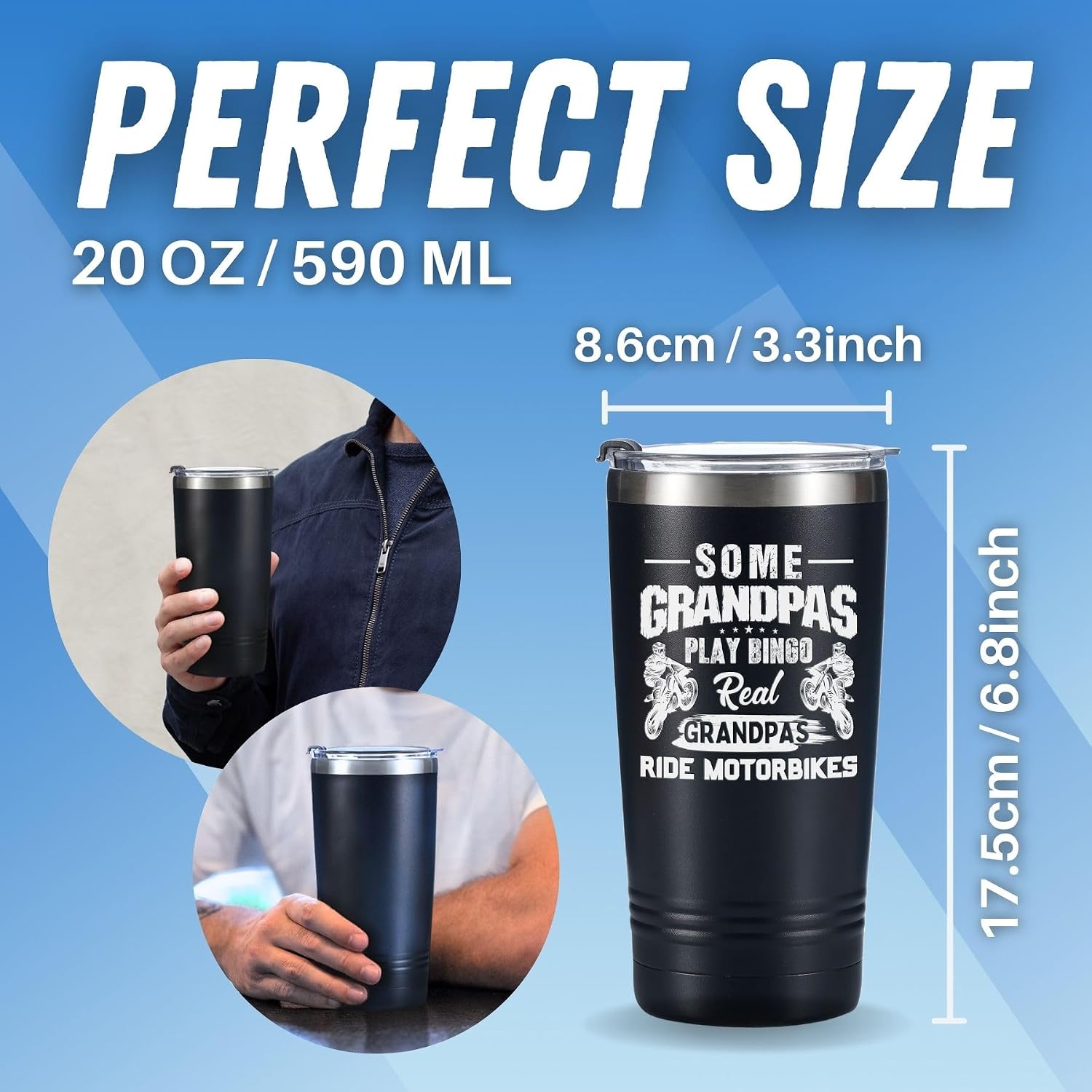 Onebttl Biker Grandpa Motorcycle Gifts for Men - Real Grandpas Ride Motorbikes Tumbler - Stainless Steel Travel Mug 20oz