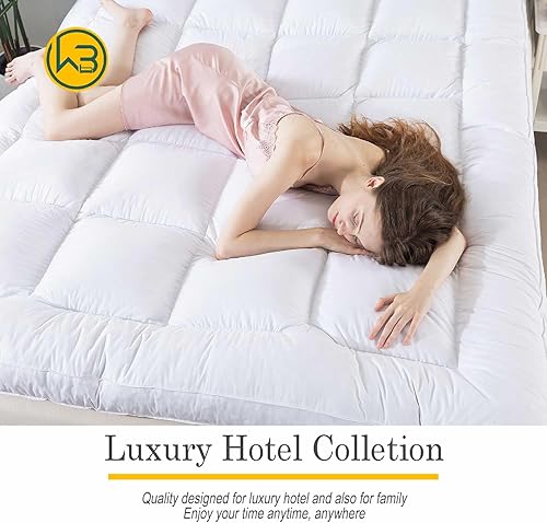 Miniatura 8 de WhatsBedding Cubrecolchón de cama de plumas de 5 pulgadas, cubrecolchón de espuma viscoelástica de plumas de pato, capa superior gruesa, Queen, 60 x