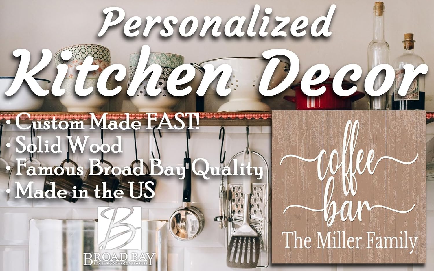 Custom Coffee Bar Sign for Kitchen or Coffee Bar PERSONALIZED Name Wood Wall Decor for Kitchen, Coffee Bar, Home, Office - Solid Wood - 10.5in x 10.5in (Coffee Bar - Brown)