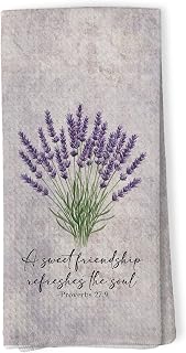 Zeuiwr Hymn Tea Christian Lavender Floral Kitchen Towels, Proverbs 27:9 Bible Verse Flower Decorative Hand Towel for Bathroom, Christian Gifts for Women Dish Tea Towels for Kitchen Decor, 16x24 Inch