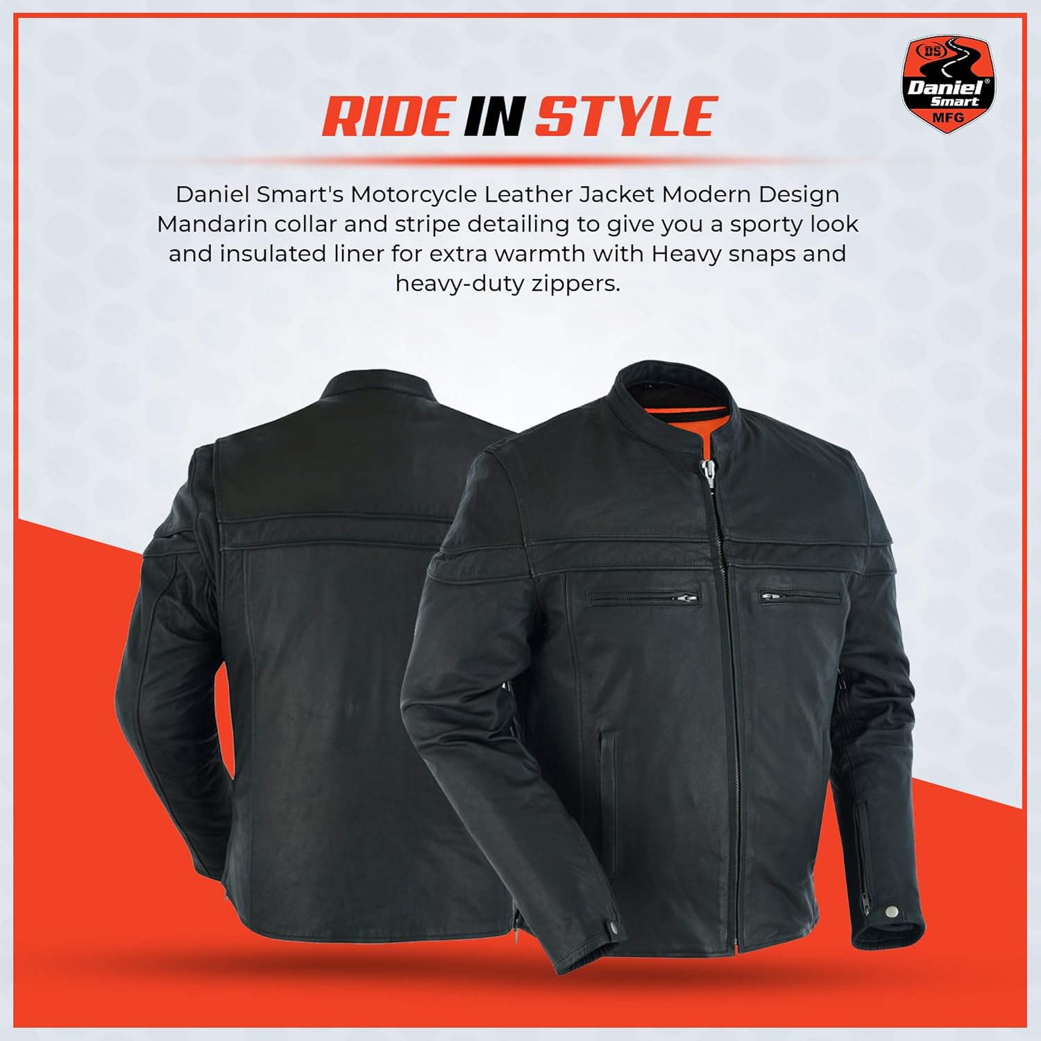 Daniel Smart Leather Motorcycle Jacket Men Fully Linned Goatskin Sporty Biker Leather Jacket with Multiple Carry Pocket