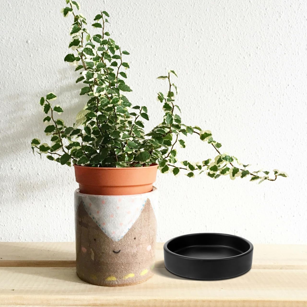 BESPORTBLE Ceramiczna podstawka pod rośliny okrągła 11,5 x 11,5 x 2,8 cm miseczka na rośliny bez otworów do użytku wewnętrznego i zewnętrznego czarna