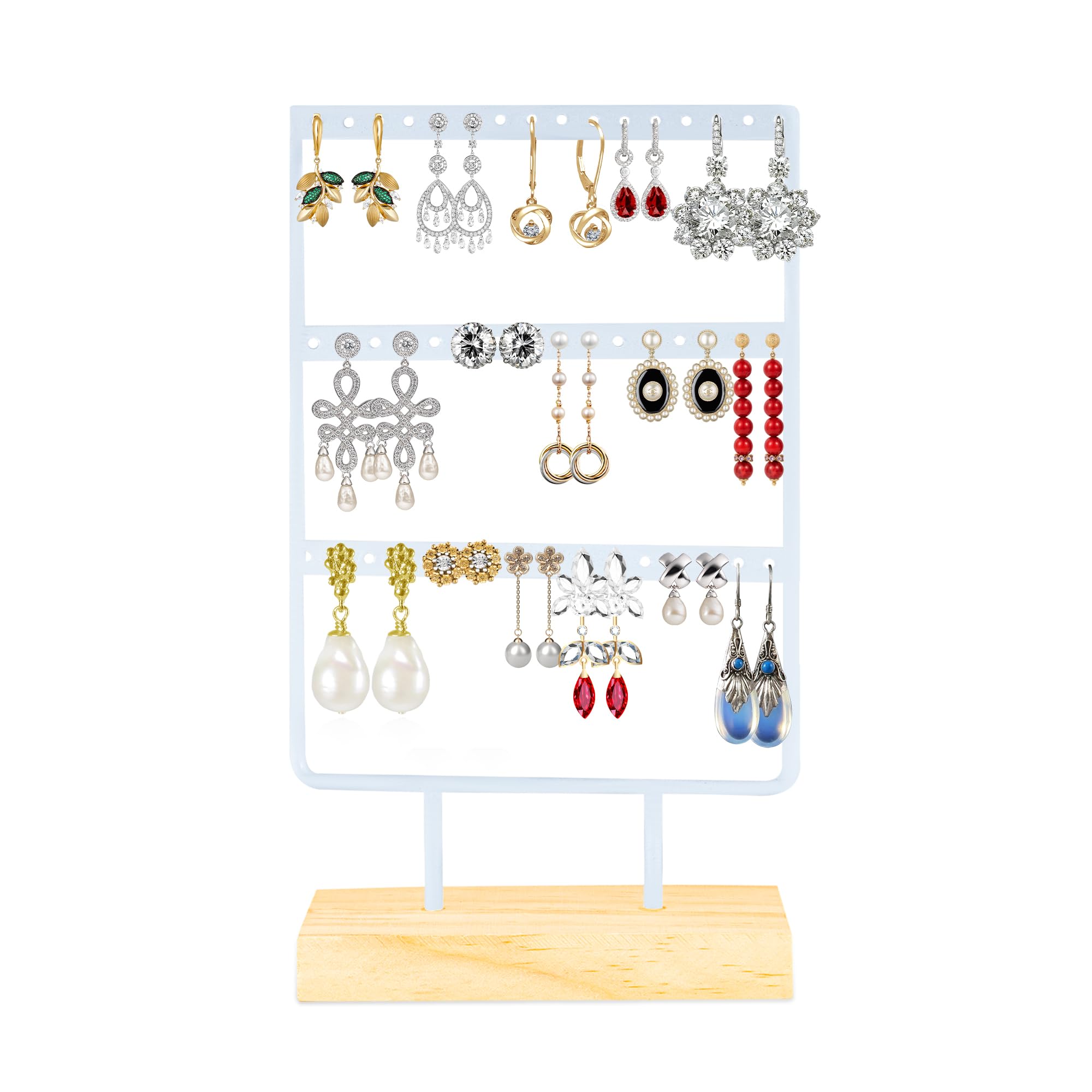 AC&L Jewelry Organizer Earning Holder with 36 Holes, Jewelry Display Stand For Earrings and Jewelry, Aesthetic Ear Stud Hanger, Gift For Women Girls (White)