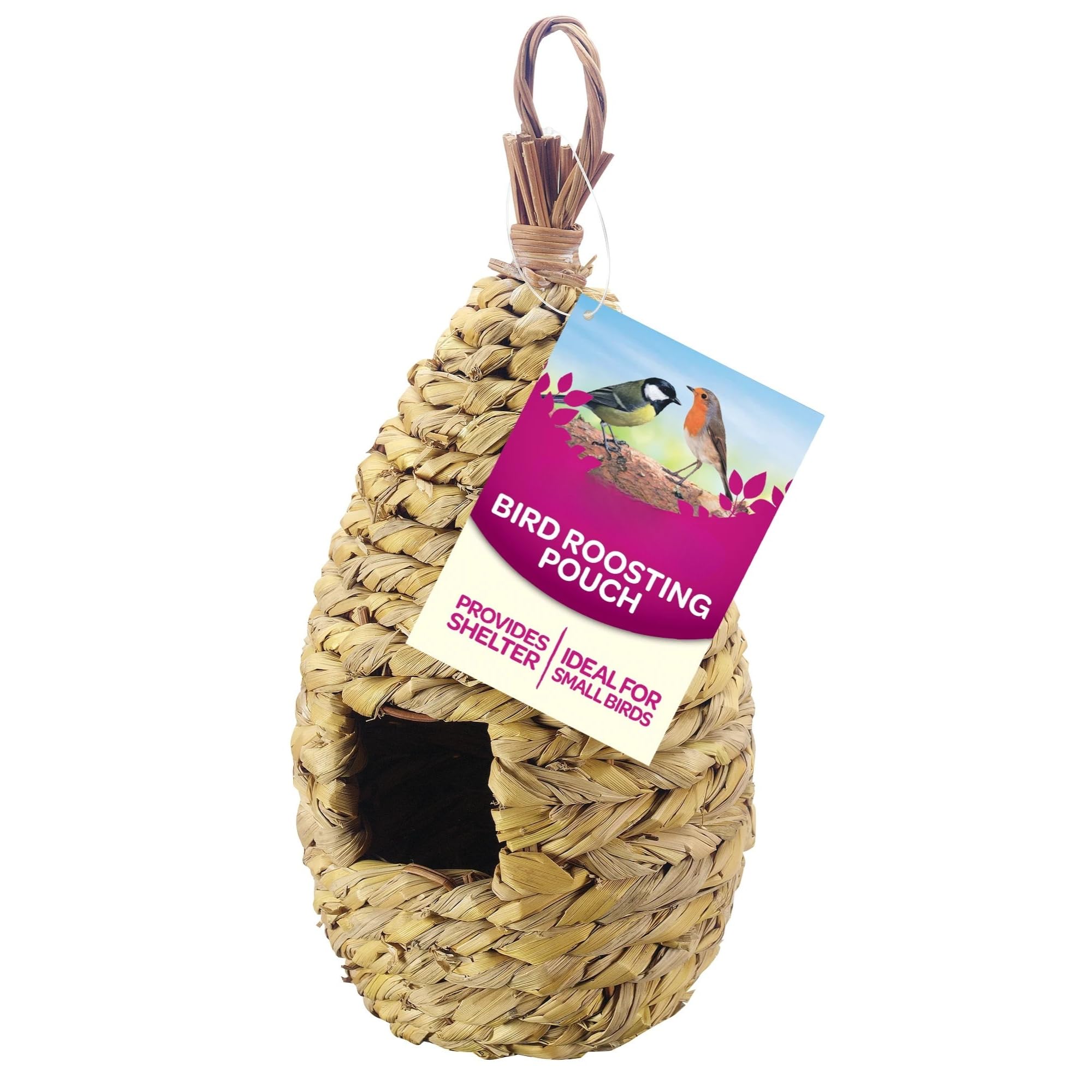 W-Direct Bird Roosting Pouches (1 Pack) – Hanging Naturally Woven Nest Shelter for Small Garden Birds – Weather Protection & Warm Winter Roost for Robins, Wrens & Blue Tits