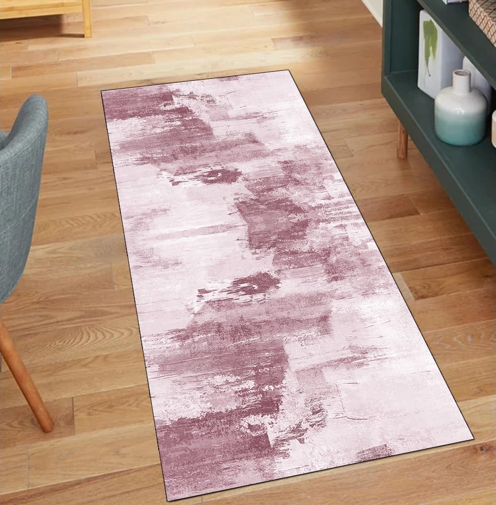 Alfombra abstracta rosa de 50x150 cm lavable y antideslizante