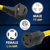 Vista 4 de Cable Adaptador de Interruptor de Transferencia de Generador TT-30 RV 30Amp a L14-30 Flexible con Mango Ergonómico, 30 Amp 3 Clavijas a 4 Clavijas
