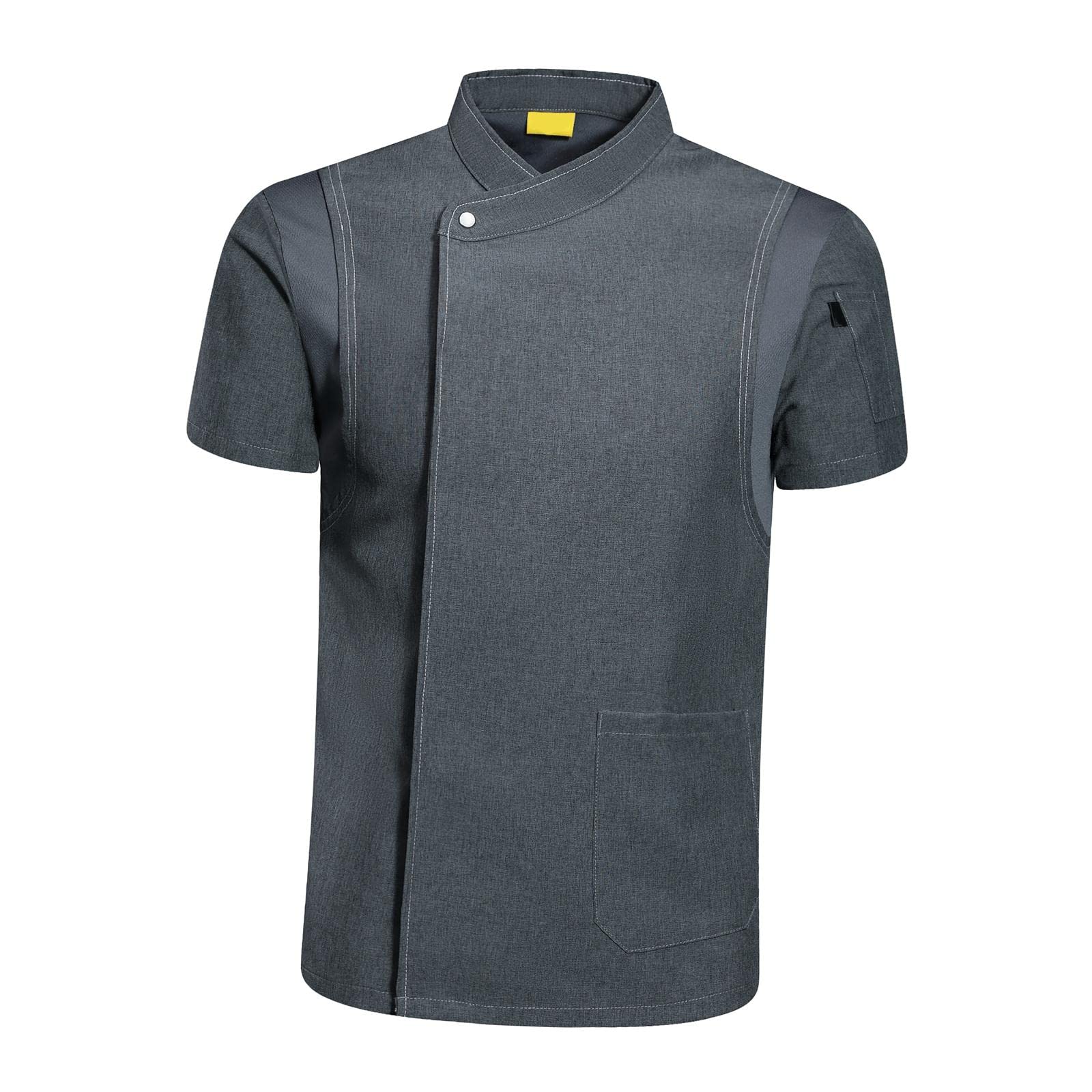 Colcolo Kochjacke Unisex Koch Uniform Kurzarm Jacke Arbeitskleidung mit Knopfverschluss Und Brusttasche Aus Atmungsaktivem Stoff für Restaurant Hotel Küche Ga, Grau XXL