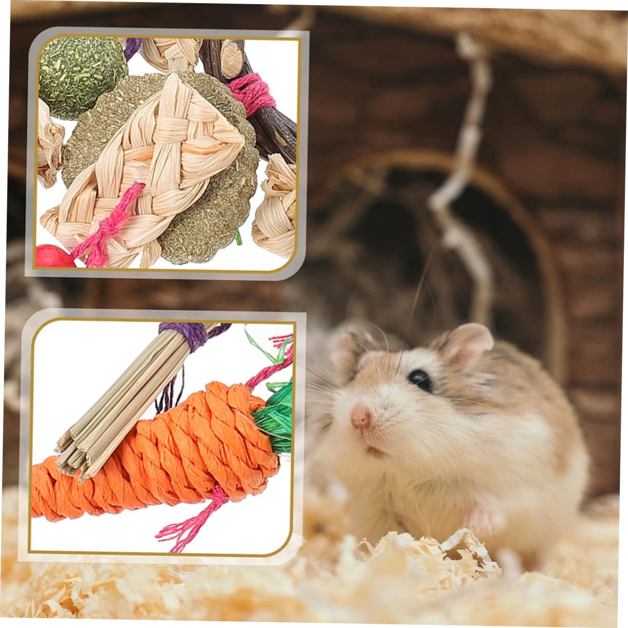 BESTonZON 2 Stück Natürliches Holz Kauspielzeug für Hamster und Kleine Haustiere Robustes Hasenspielzeug zum Spielen und Trainieren im Käfig