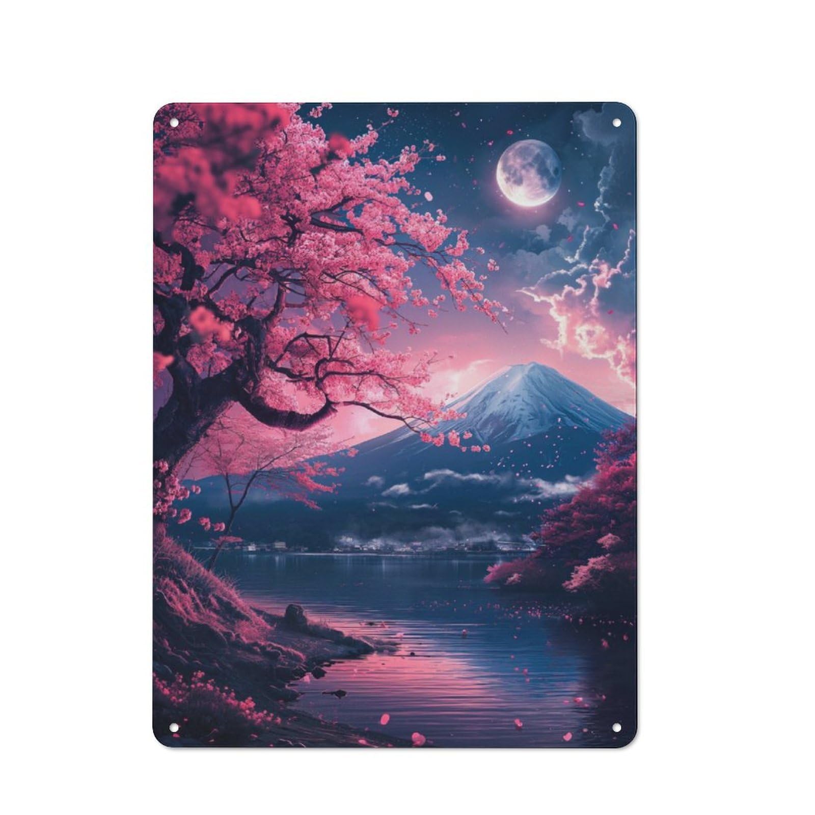 Junmoney Japan Mount Fuji At Night Retro Metal Wall Sign 40X30cm With For Pub Or Café, A Housewarming Gift For Hospitality Wall Decor Collectors