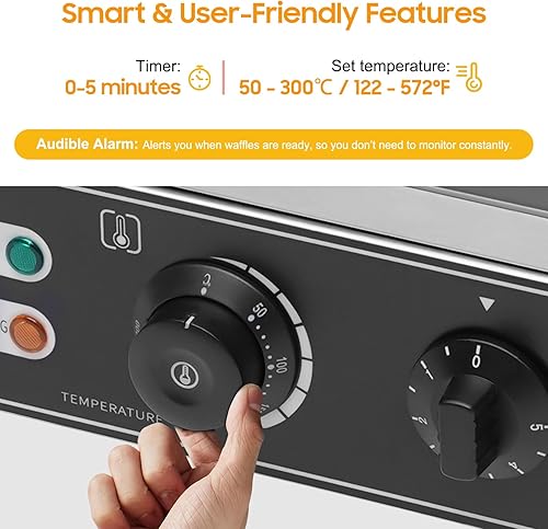 Miniatura 6 de Máquina de gofres comercial, máquina de gofres antiadherente, máquina de gofres para restaurante que hace gofres individuales con controles de