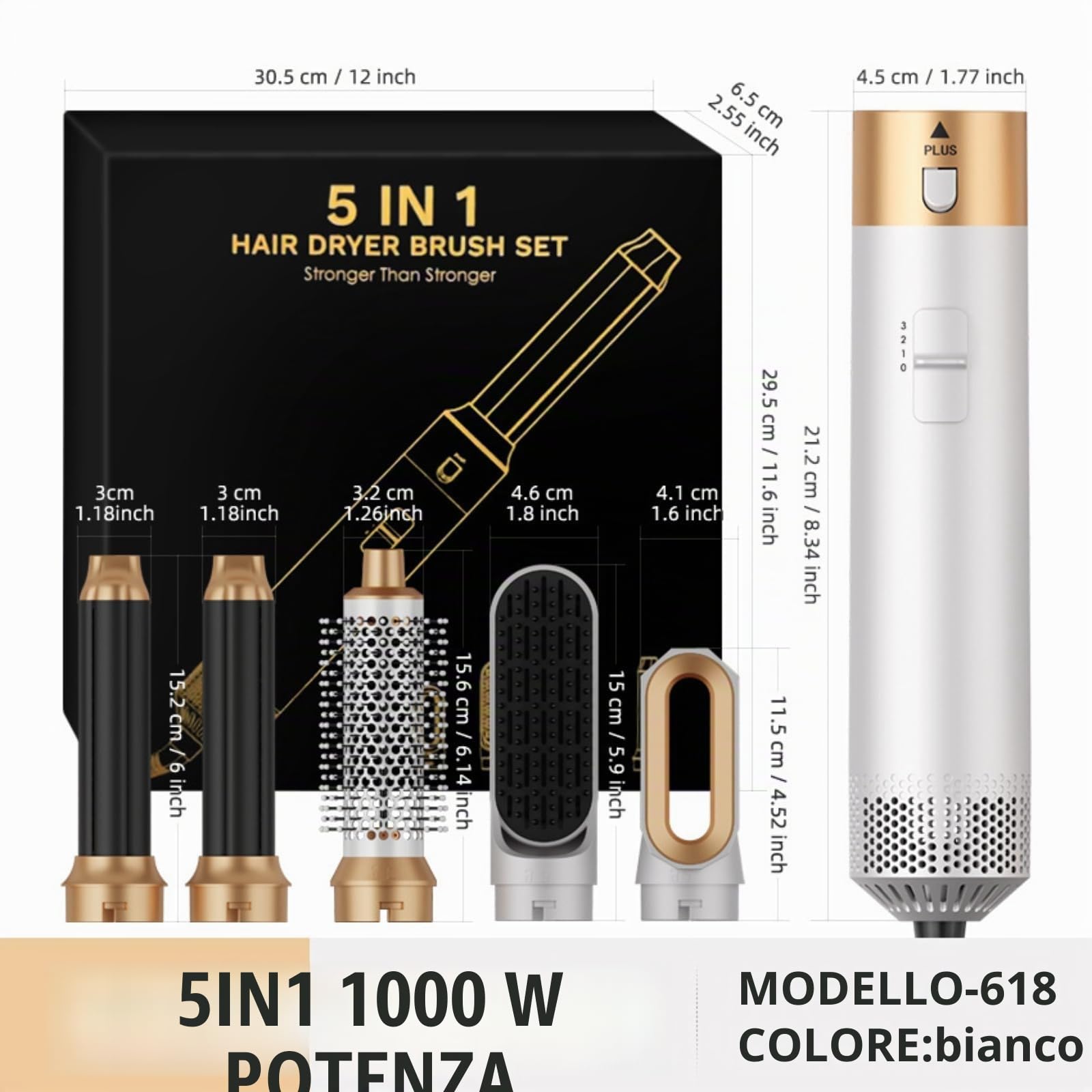 Multistyler 5 in 1, 1000W Spazzola Asciugacapelli Multifunzione, Spazzola Asciugacapelli Rotante Lisciante for Capelli, Air Styler Set for Capelli Ricci, Lisciante, Asciugare