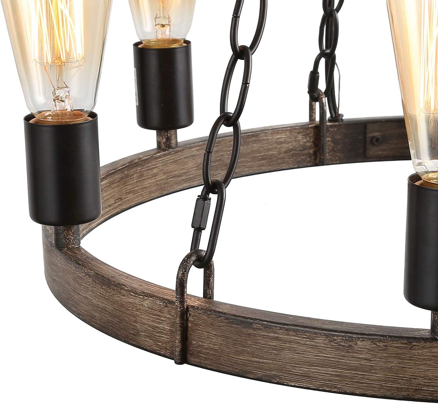 Fеаturеd Prоduсt LALUZ Farmhouse Chandelier, Round Wagon Wheel Light Fixture for Dining Room, Living Room, Bedroom, Kitchen Island, and Foyer, Metal Wood Grain Finish, 20.5 Dia Suреr Dеаl Prоduсt LALUZ Farmhouse Chandelier, Round Wagon Wheel Light Fixture for Dining Room, Living Room, Bedroom, Kitchen Island, and Foyer, Metal Wood Grain Finish, 20.5 Dia