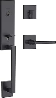 Weiser Matte Black Front Door Lock and Handle Set, Vancouver Deadbolt Lock and Handleset with Reversible Halifax Interior Door Handle/Door Lever, Front Door Handles with Lock, Modern Home Décor