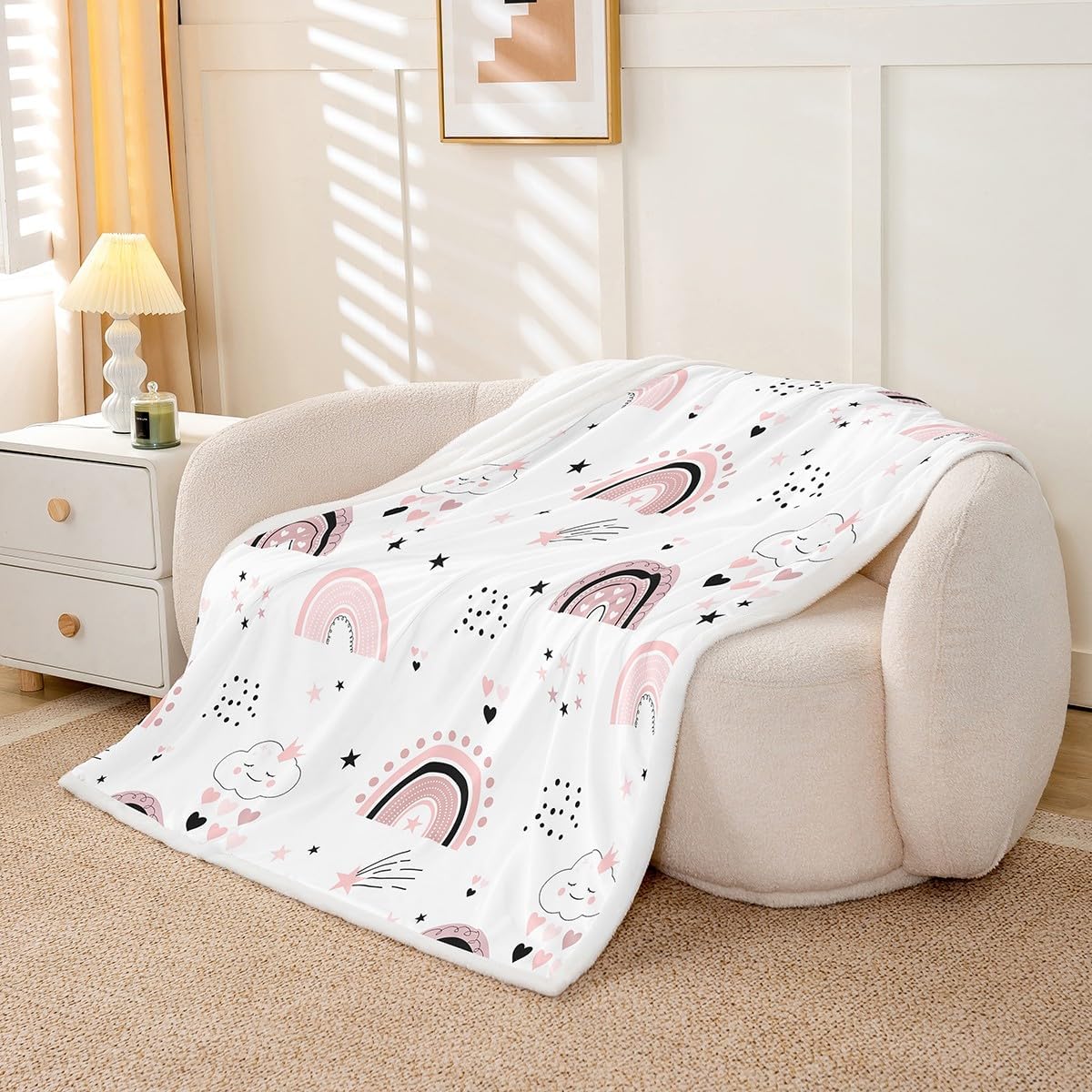Feelyou Kids Pink Rainbow Fleece Throw Blanket Cute Rainbows Sherpa Blanket Boys Girls Kawaii Plush Blanket for Bed Sofa Couch Princess Teens Bedroom Decor Twin 60"x80"