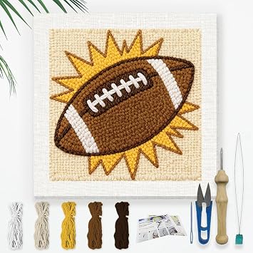DOODLREAM American Football DIY Punch Needle Embroidery Kit for Adult Beginner, 9.4" Football Sport Punch Stitching Craft Set for Starter with Frame,Fabric Pattern,Threader, Yarn, Pinch Needle