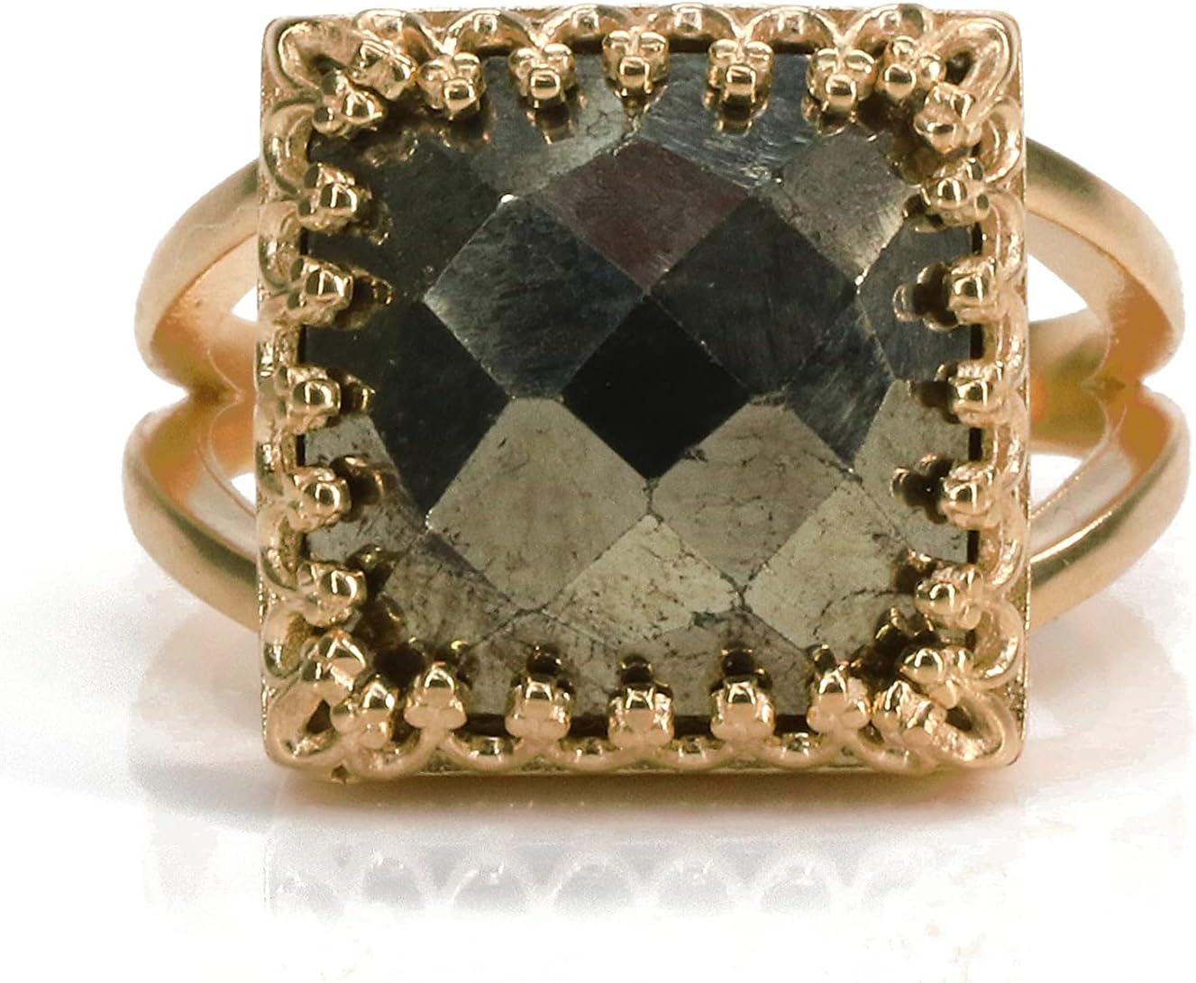 Intricate Pyrite Ring - Handmade Square Ring for Engagement, Wedding, Rings for Her - Unique Gold Statement Ring, Stackable Custom Rings for Women - Available in All Ring Sizes