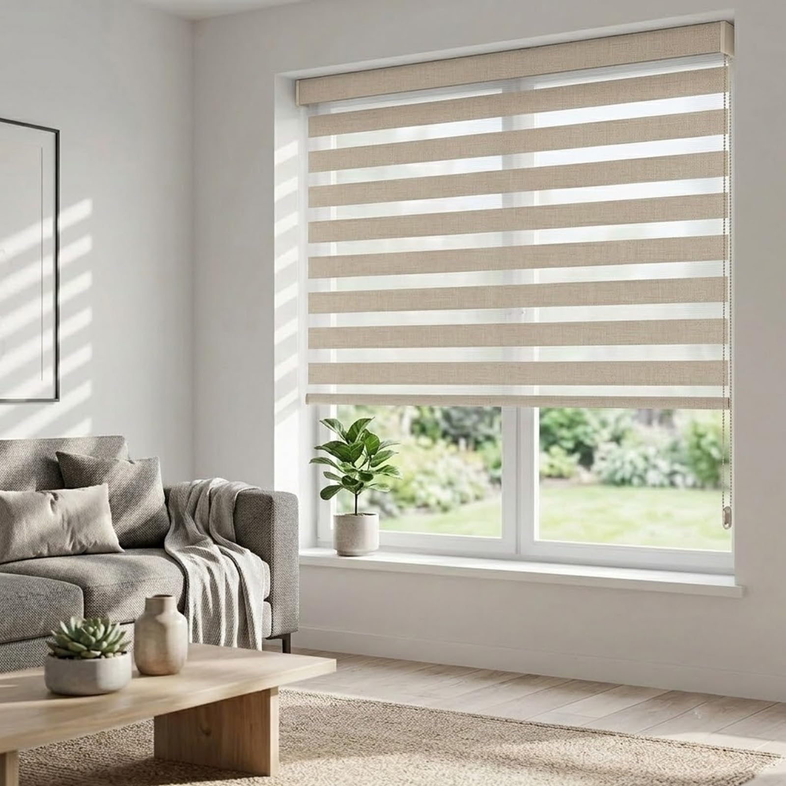 Tenda Zebra Avvolgibile Giorno e Notte Semi Oscurante con Catenella | Tende a Rullo Doppio Tessuto per Tutte le Stanze, Montaggio a Muro con Viti(Beige,110W x 80H cm)